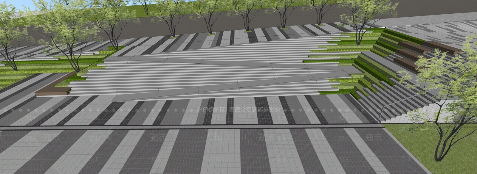 现代台阶景观SU模型下载【ID:1175292868】