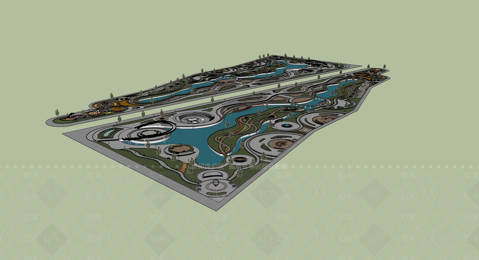 现代景观公园SU模型下载【ID:1175300177】