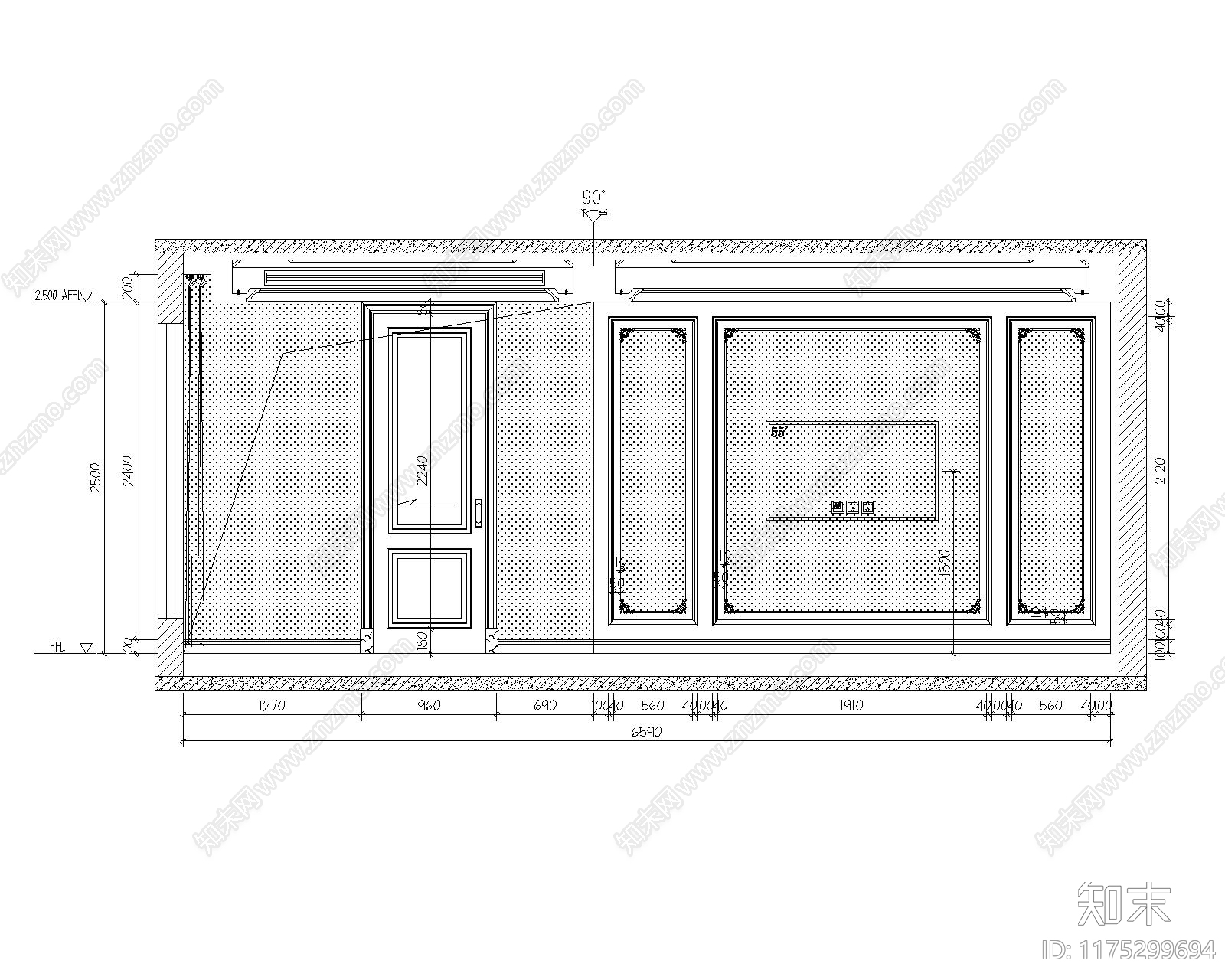 现代新中式卧室cad施工图下载【ID:1175299694】