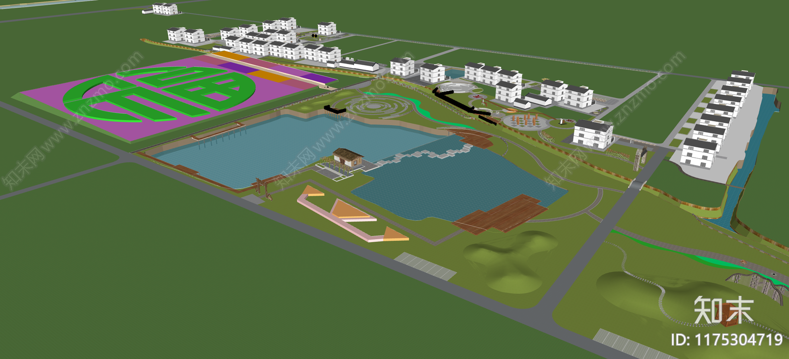 现代新中式乡村公园SU模型下载【ID:1175304719】