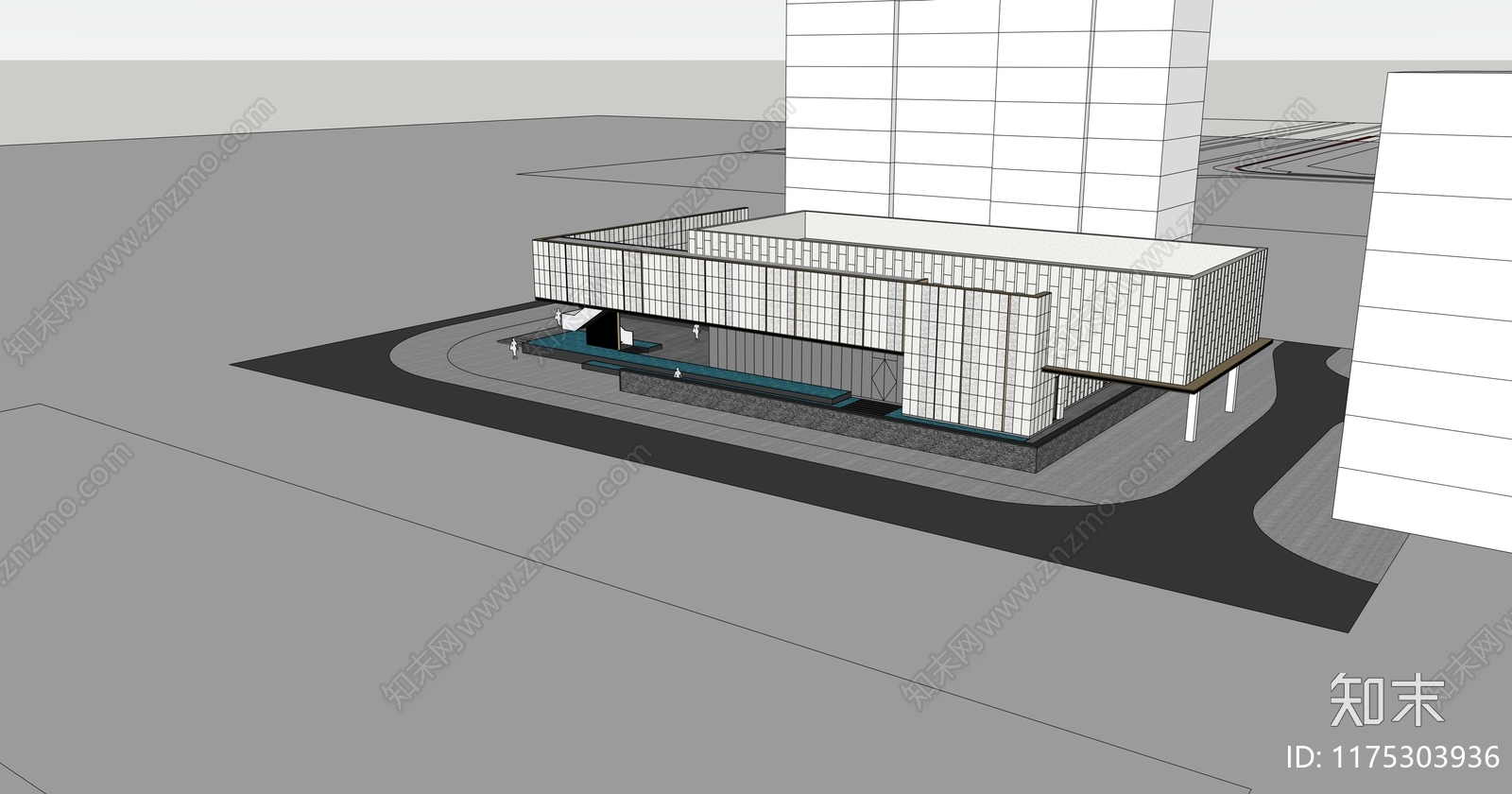 现代售楼处建筑SU模型下载【ID:1175303936】