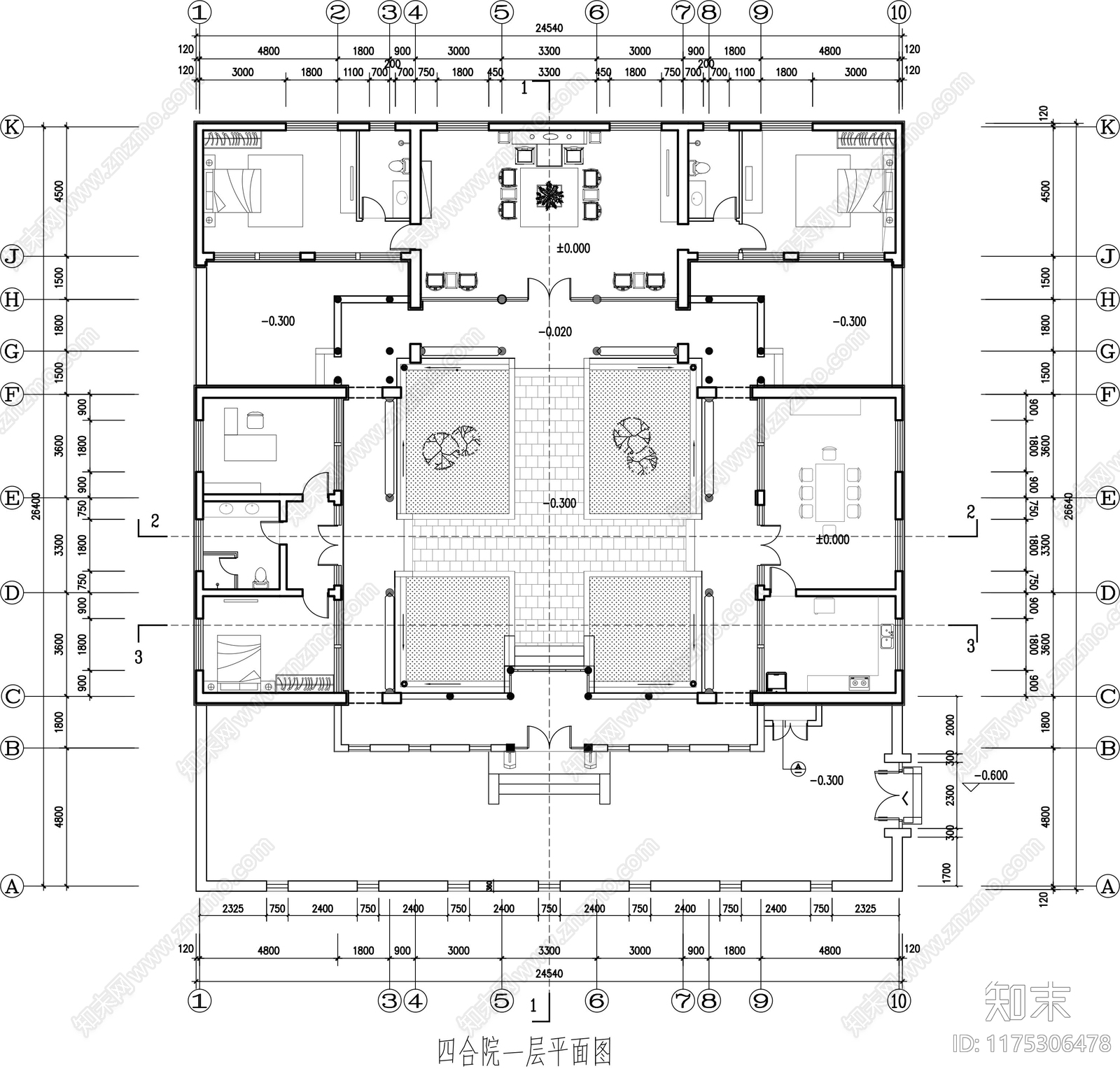 中式四合院施工图下载【ID:1175306478】