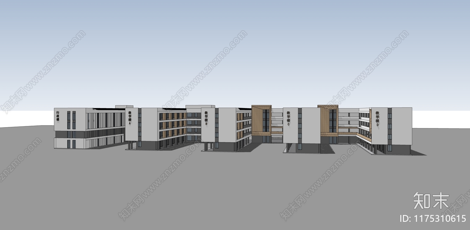 现代新中式学校建筑SU模型下载【ID:1175310615】