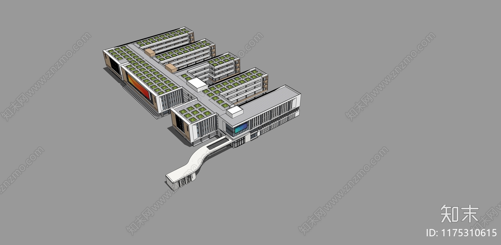 现代新中式学校建筑SU模型下载【ID:1175310615】