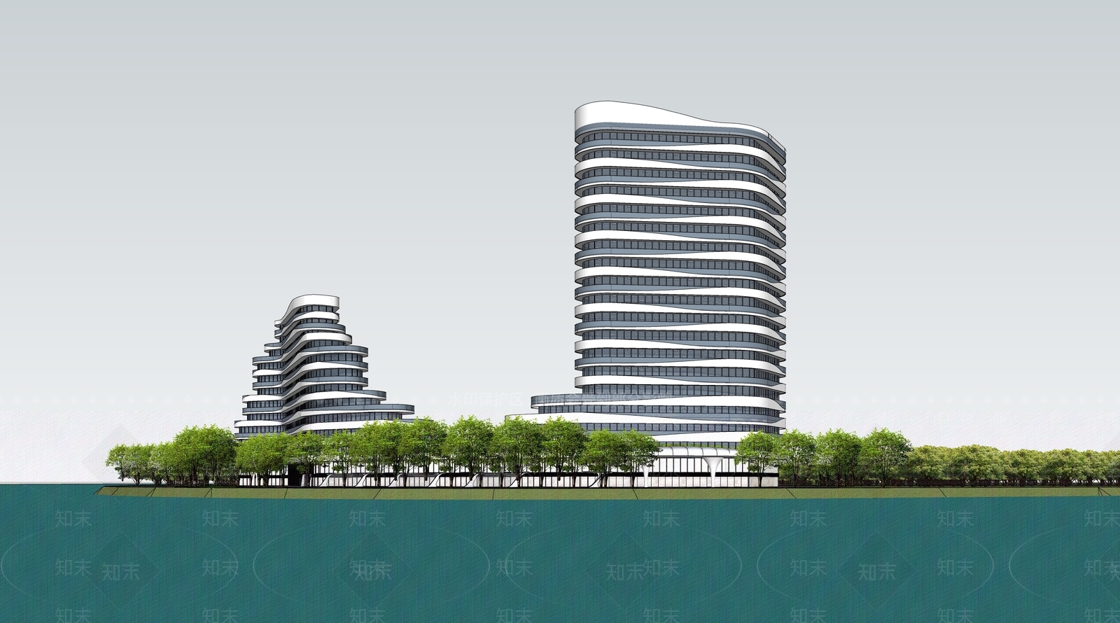 现代新中式酒店建筑SU模型下载【ID:1175311482】