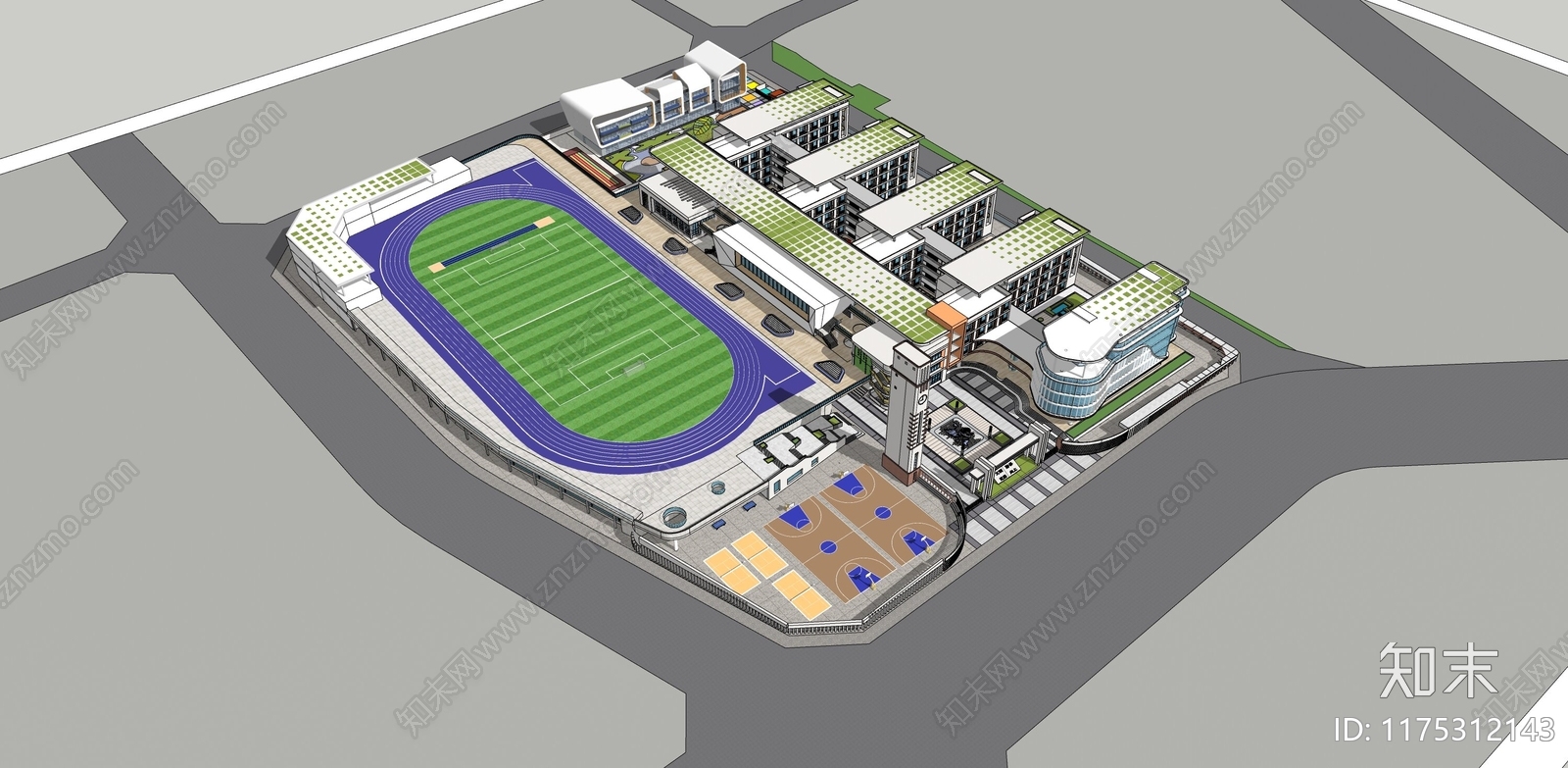 现代新中式学校建筑SU模型下载【ID:1175312143】