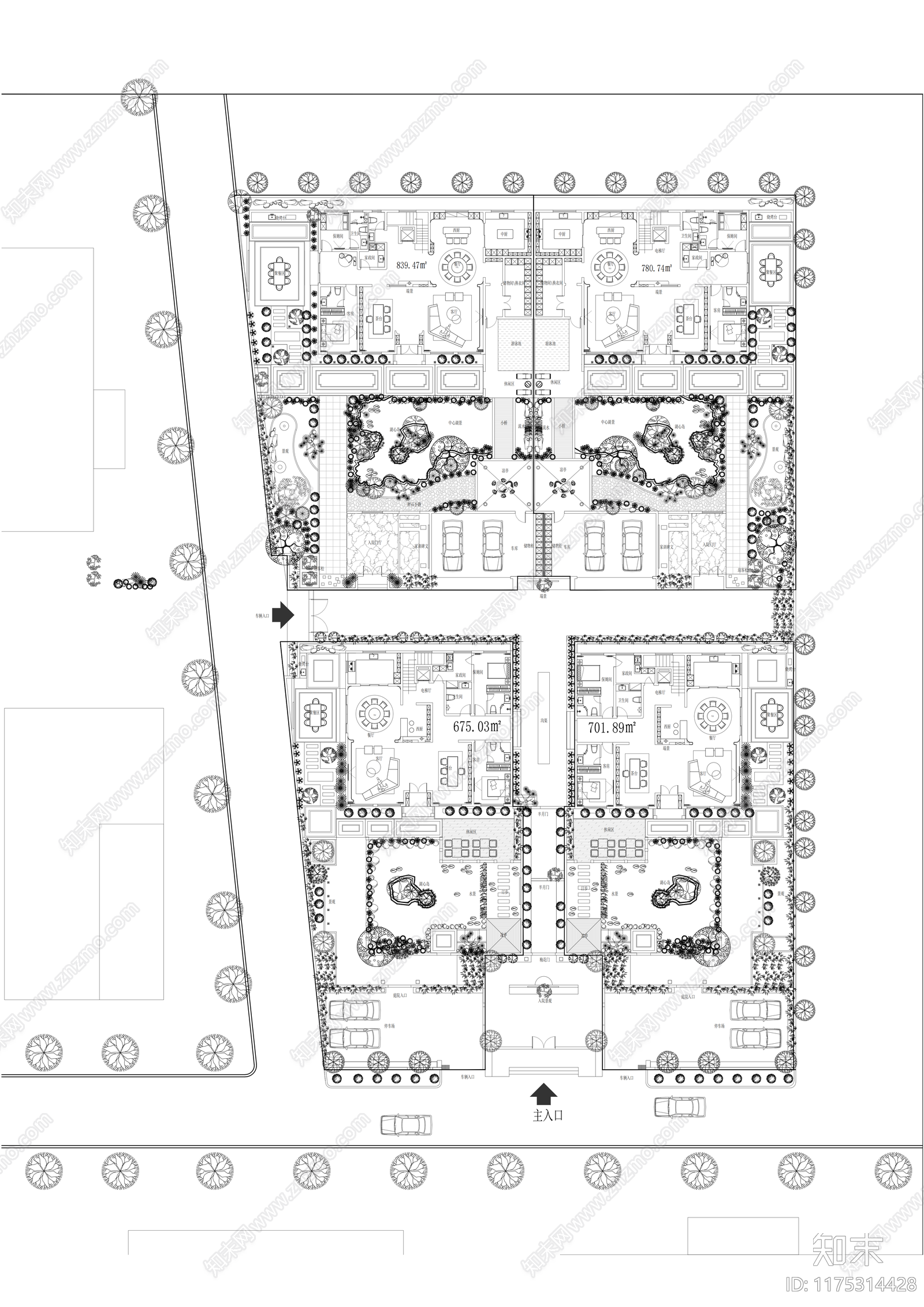 新中式中式小区景观cad施工图下载【ID:1175314428】