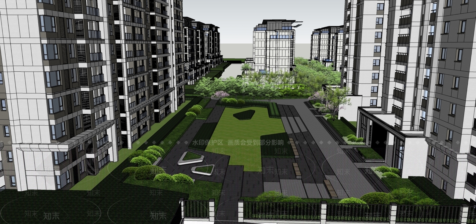 现代小区景观SU模型下载【ID:1175321264】