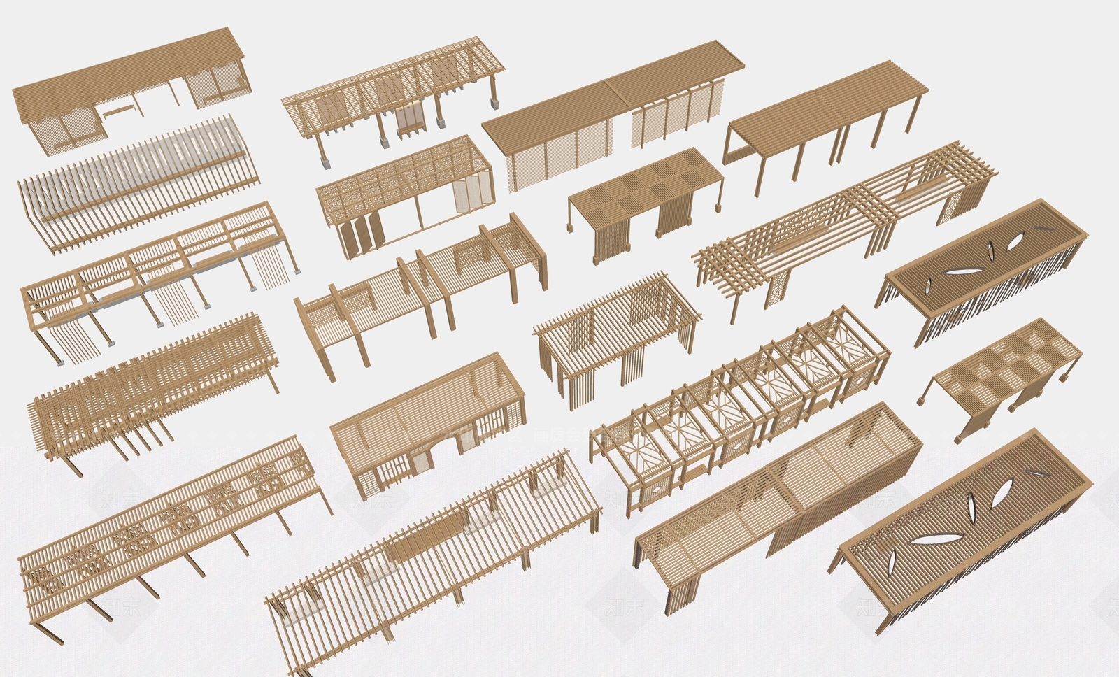 现代中式廊架SU模型下载【ID:1175334415】