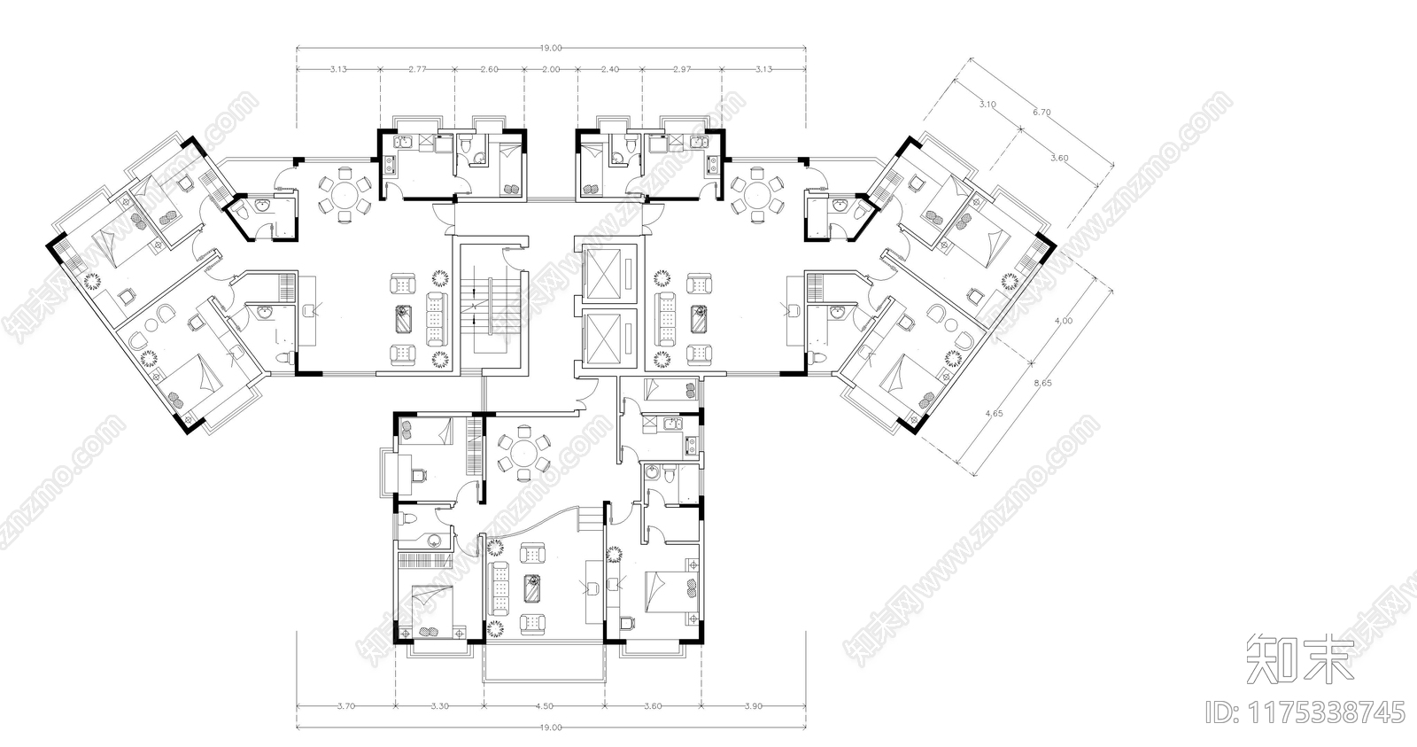 现代住宅楼建筑cad施工图下载【ID:1175338745】