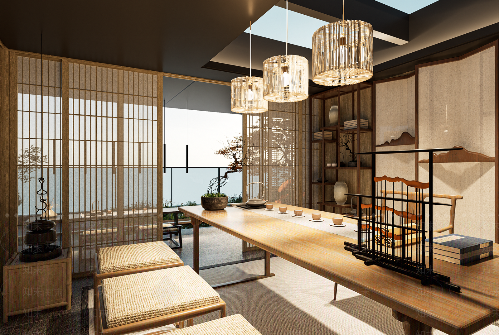 新中式屋顶花园SU模型下载【ID:1175342800】