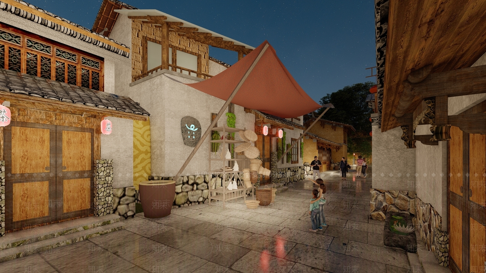中式民宿建筑SU模型下载【ID:1175363630】
