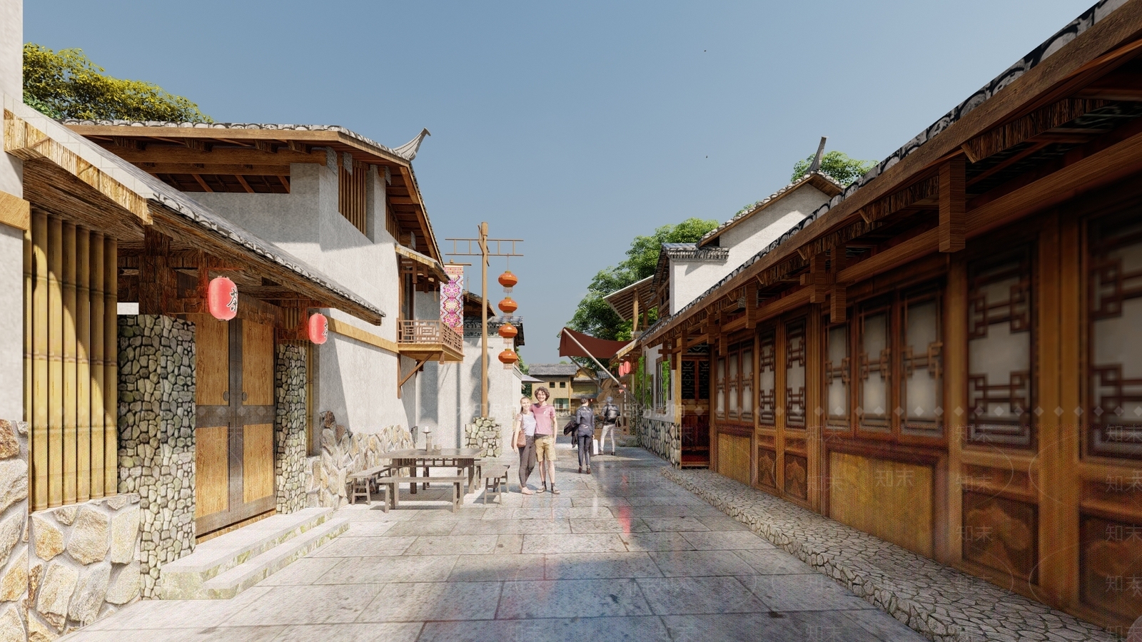 中式民宿建筑SU模型下载【ID:1175363630】