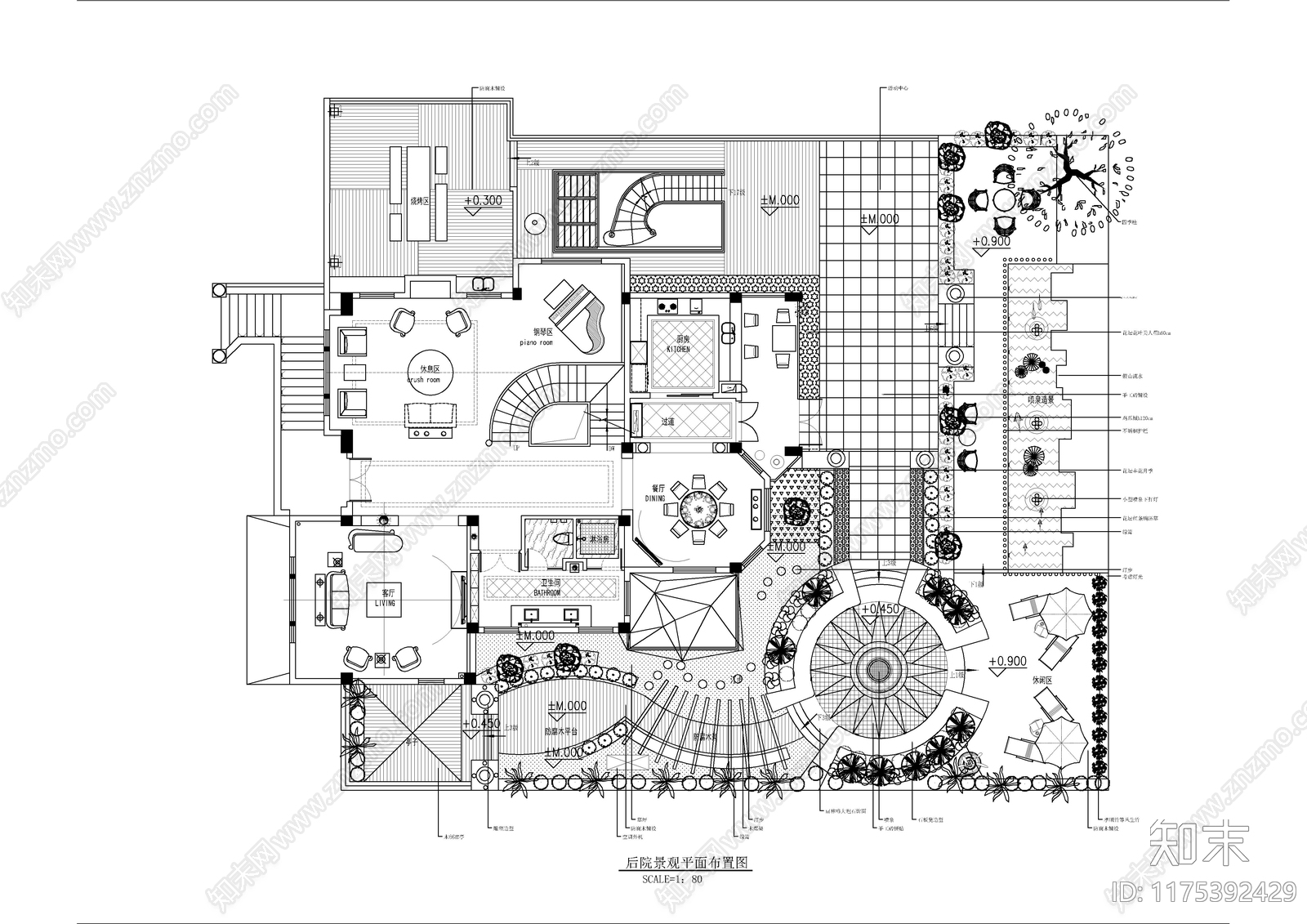 现代庭院cad施工图下载【ID:1175392429】