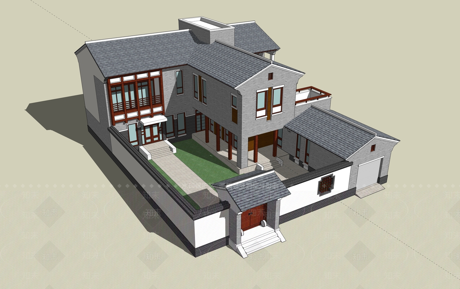 新中式乡村民房SU模型下载【ID:1175400845】