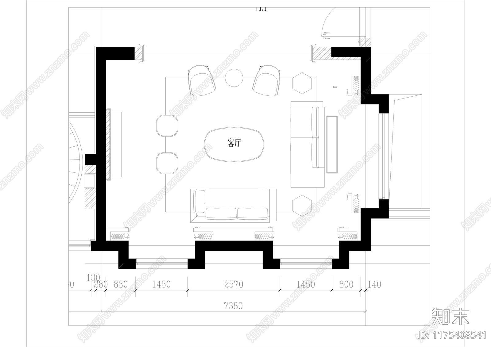 现代客厅cad施工图下载【ID:1175408541】