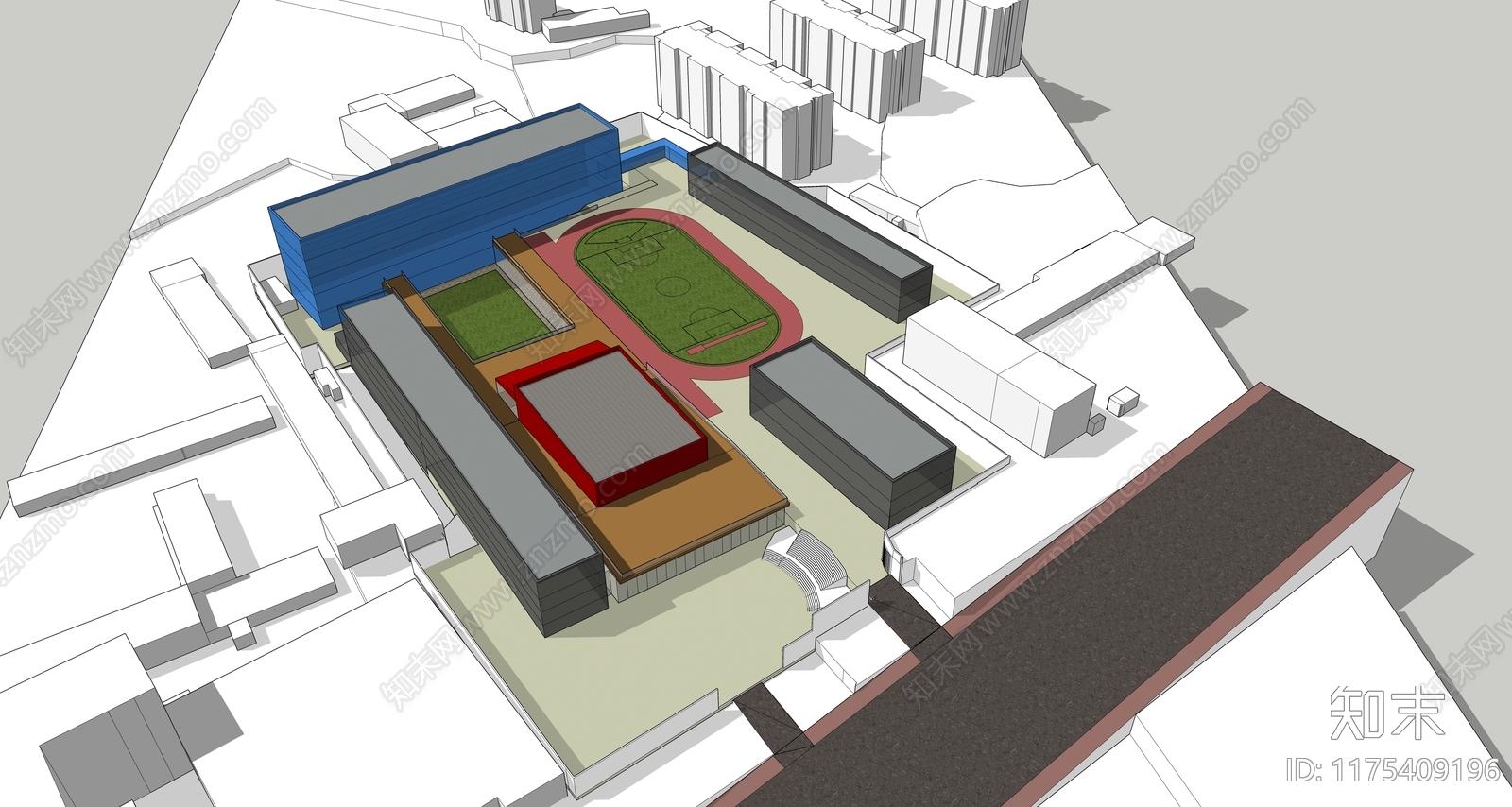 现代新中式学校建筑SU模型下载【ID:1175409196】