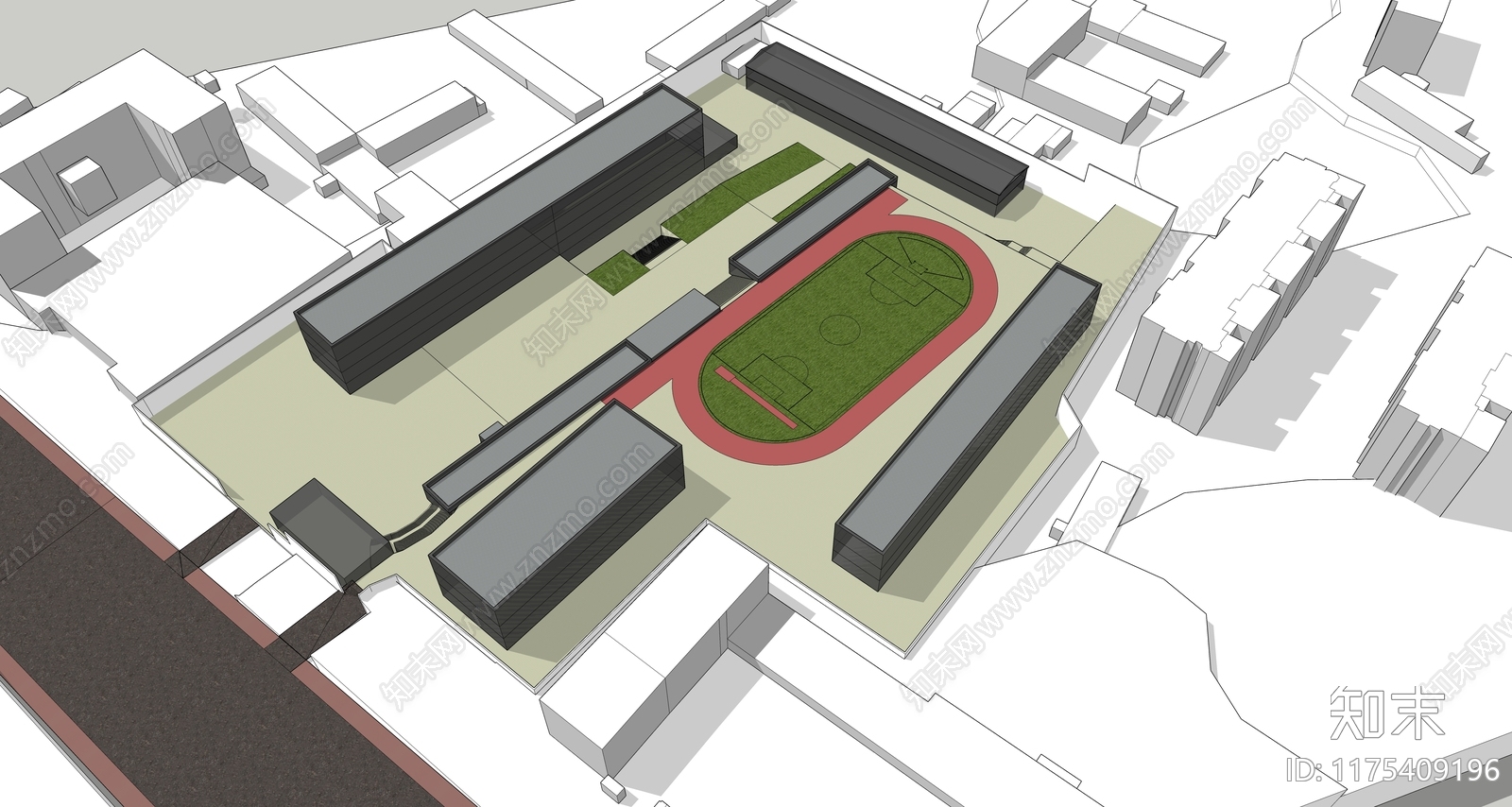 现代新中式学校建筑SU模型下载【ID:1175409196】