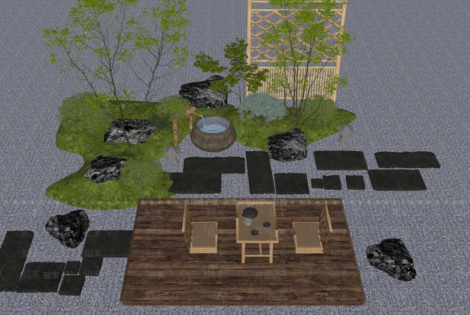 新中式庭院小品SU模型下载【ID:1175412655】