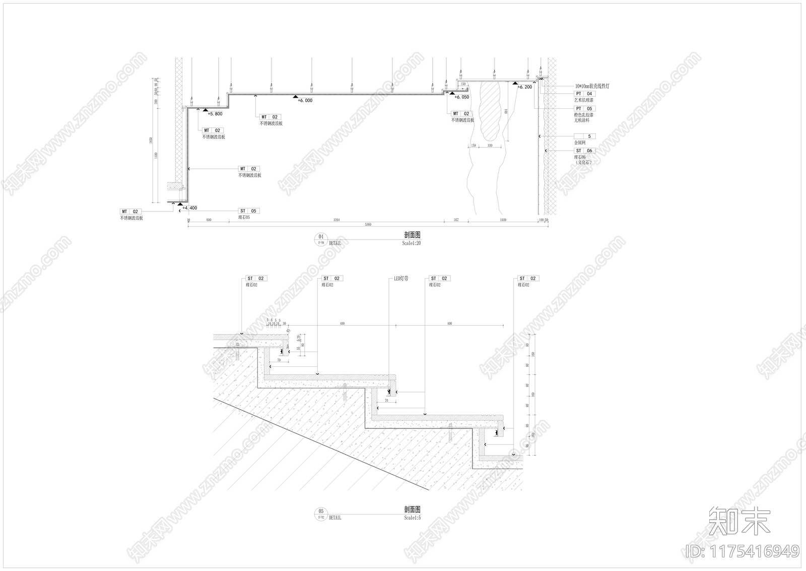 现代吊顶节点cad施工图下载【ID:1175416949】