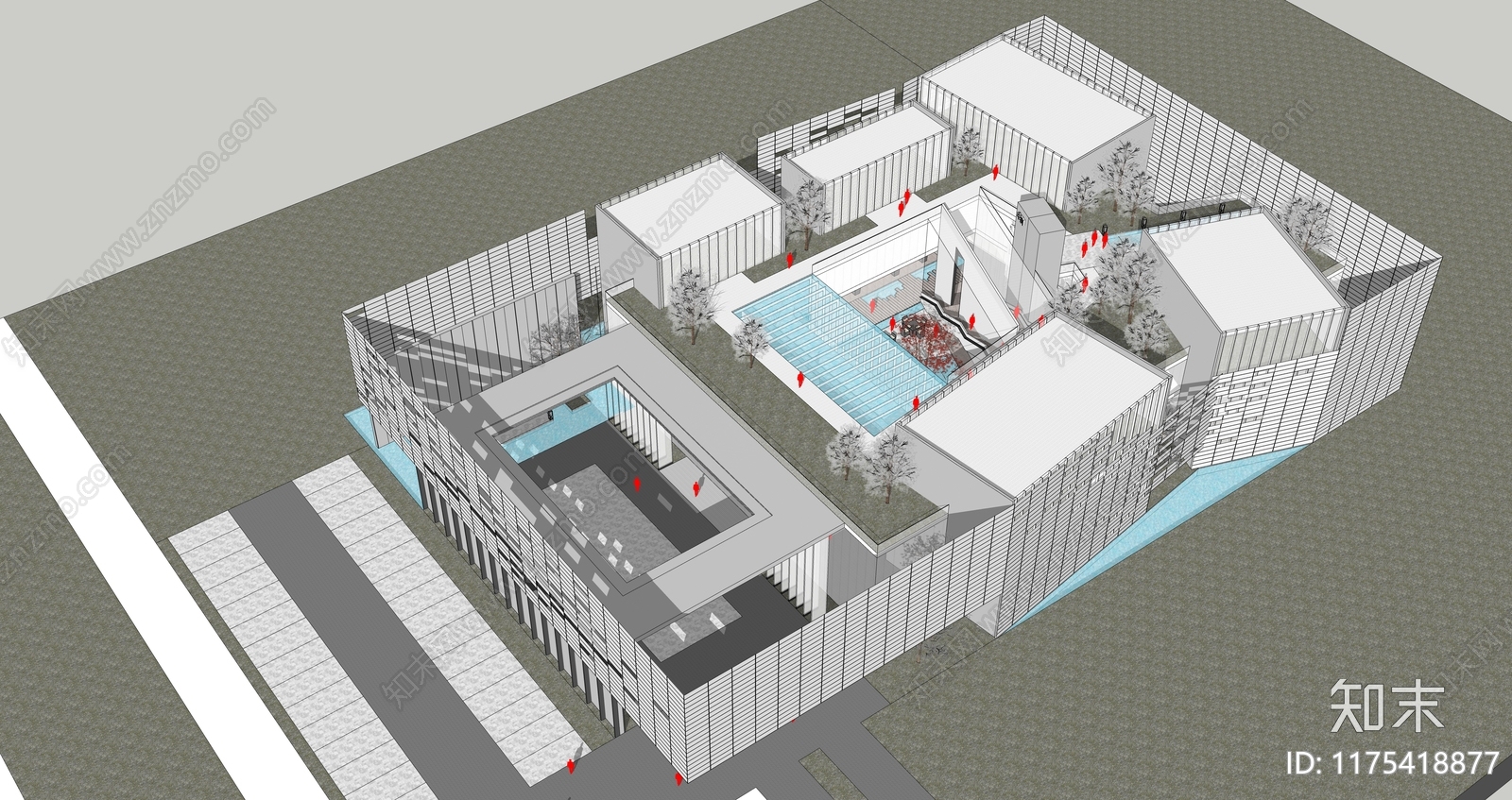 现代售楼处建筑SU模型下载【ID:1175418877】