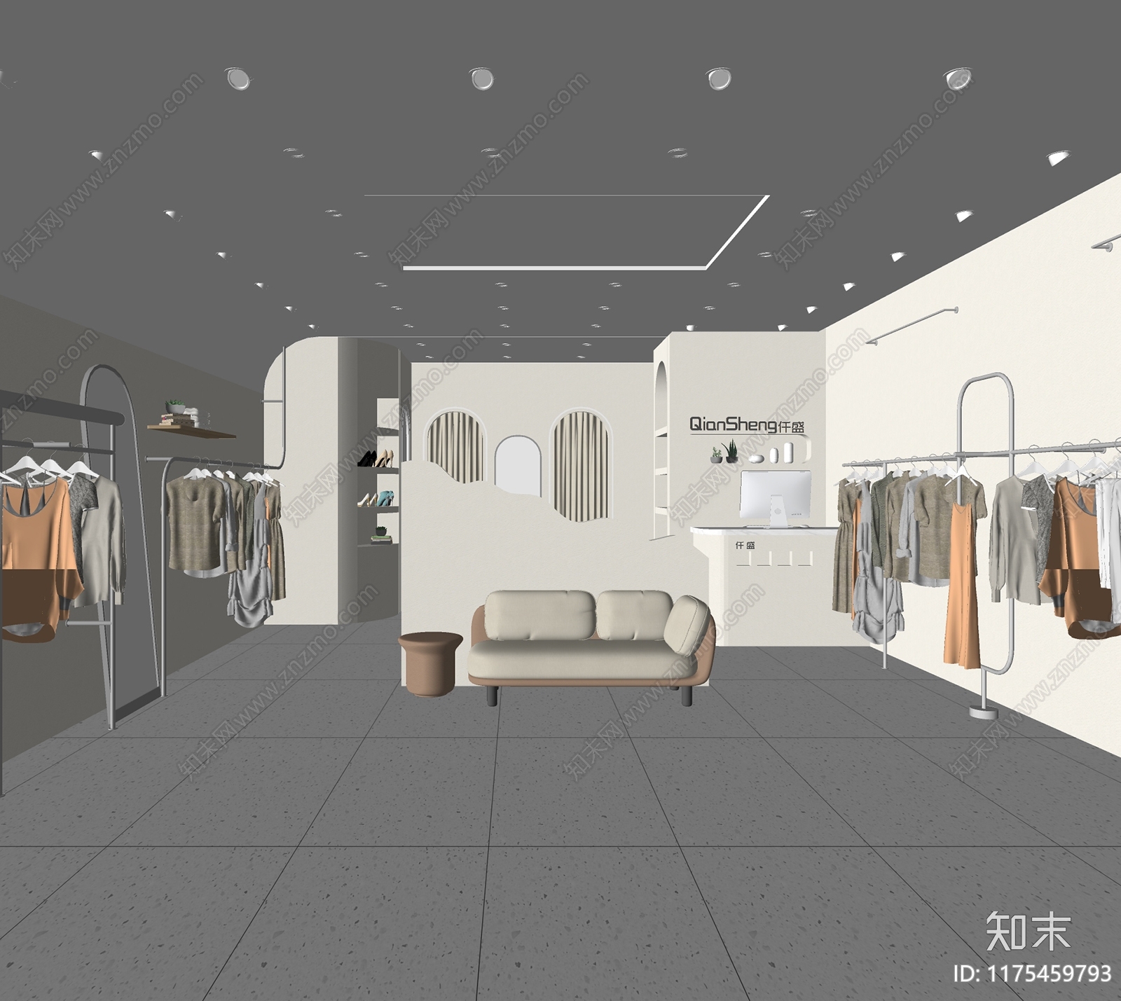 现代奶油服装店SU模型下载【ID:1175459793】