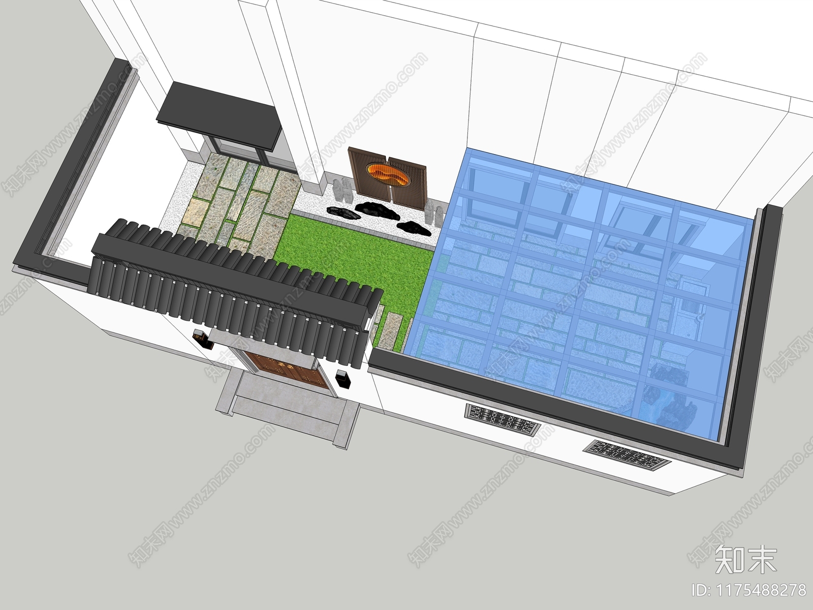 新中式别墅庭院SU模型下载【ID:1175488278】