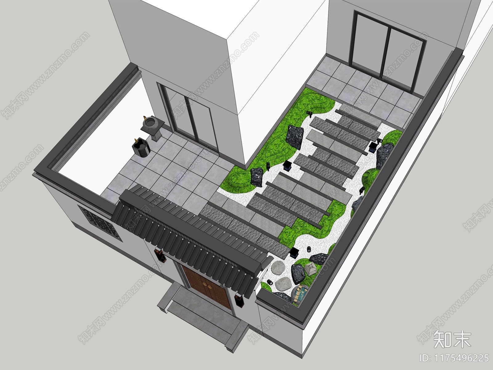 新中式中式别墅庭院SU模型下载【ID:1175496225】
