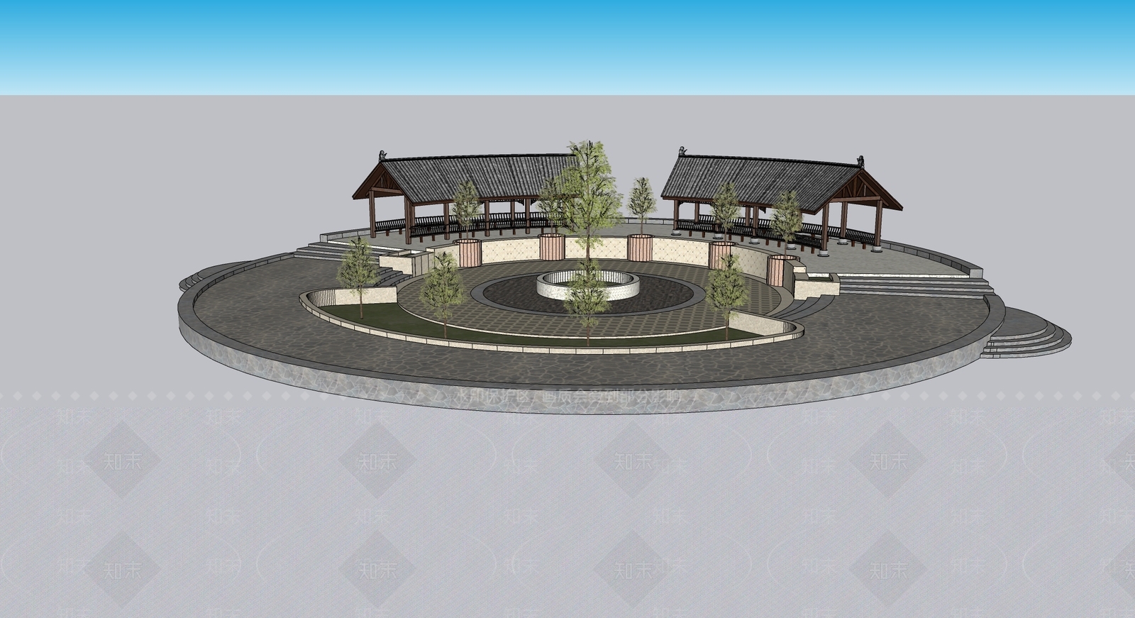 现代新中式口袋公园SU模型下载【ID:1175500428】