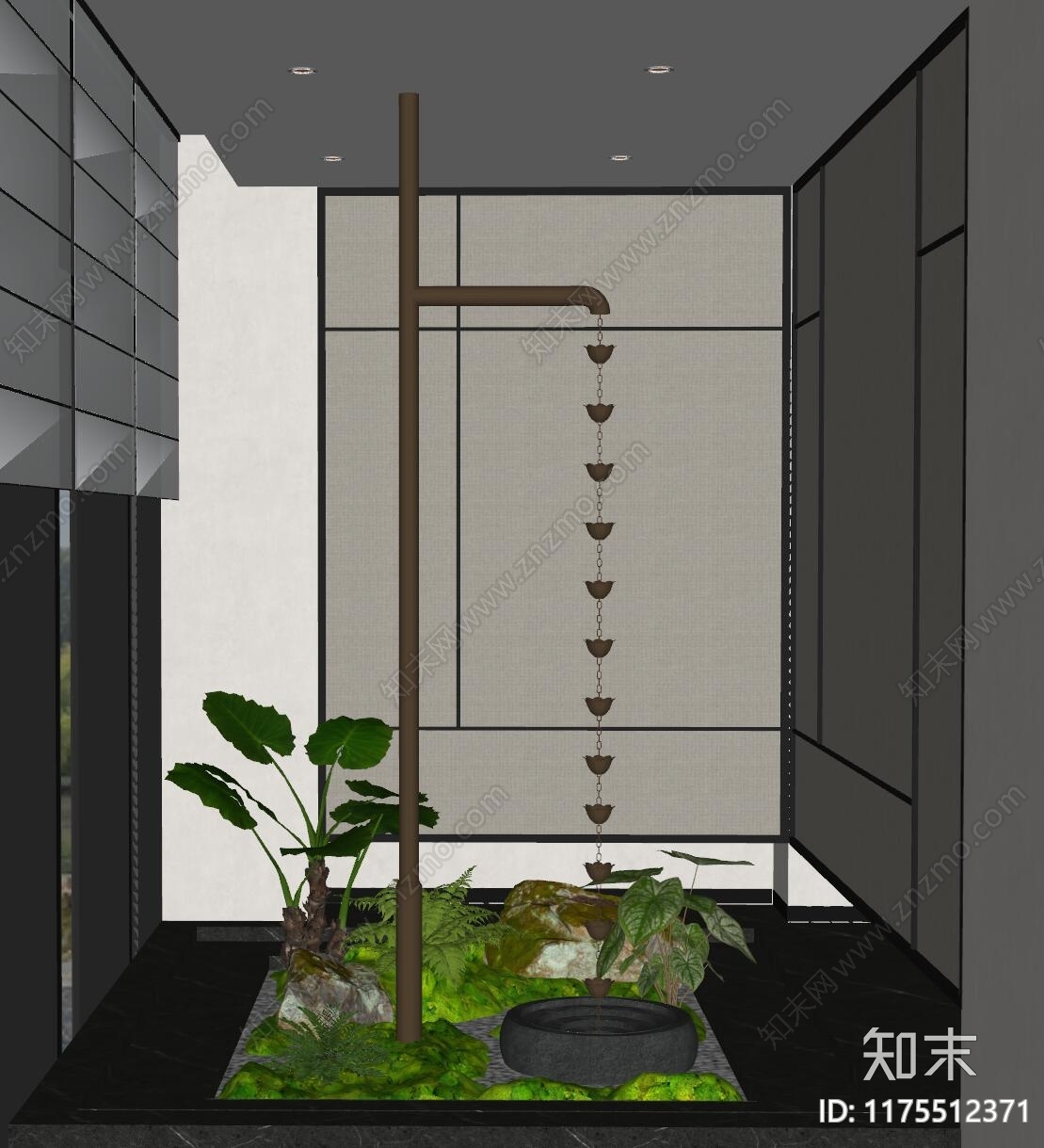 新中式室内景观SU模型下载【ID:1175512371】