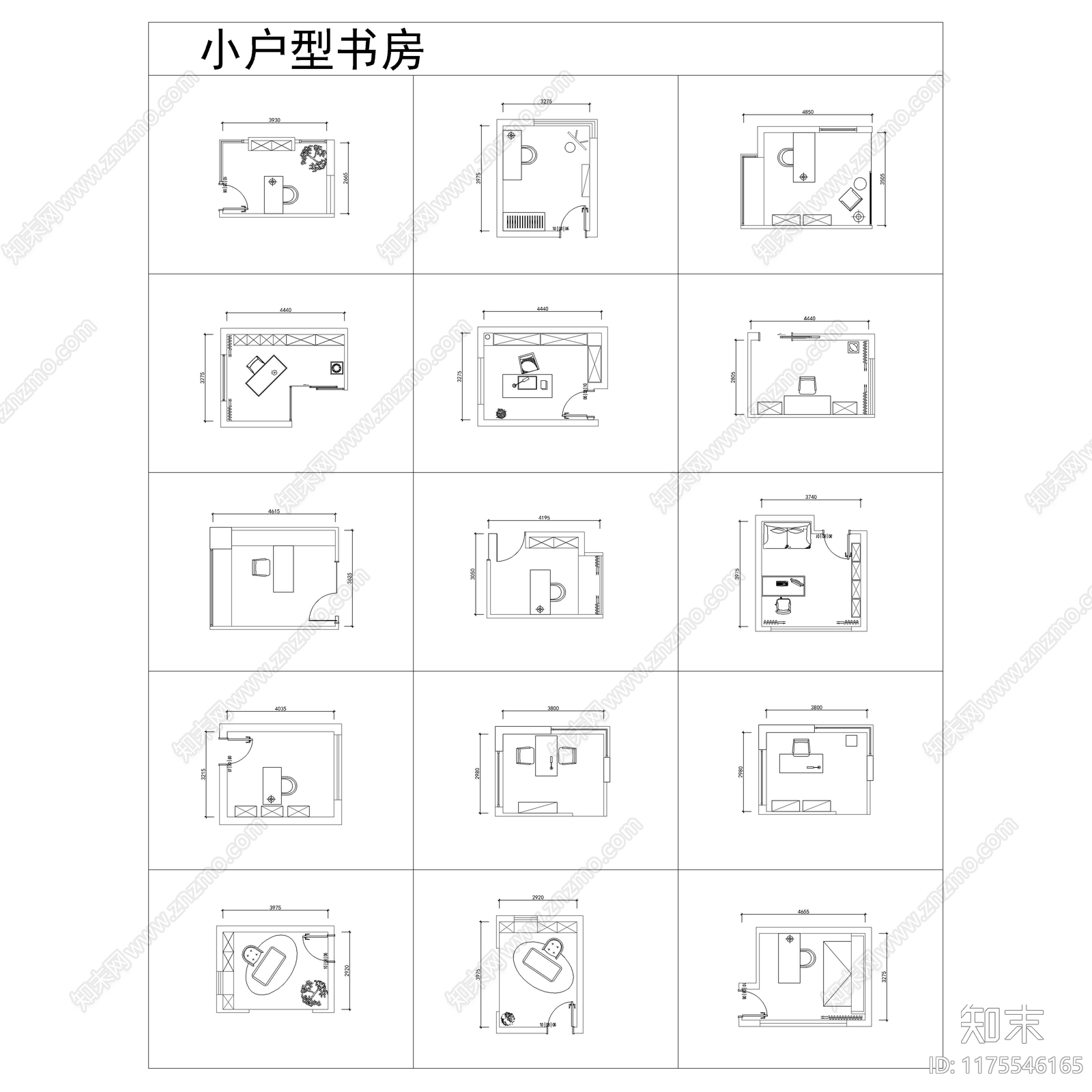 2024最新超全书房空间布局CAD图库施工图下载【ID:1175546165】