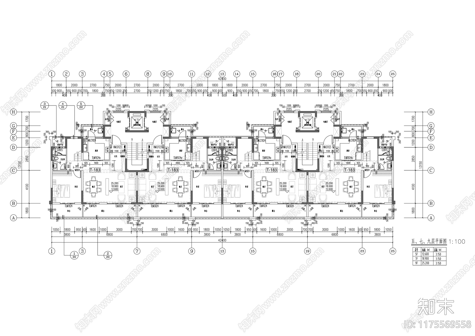 现代住宅楼建筑cad施工图下载【ID:1175569558】