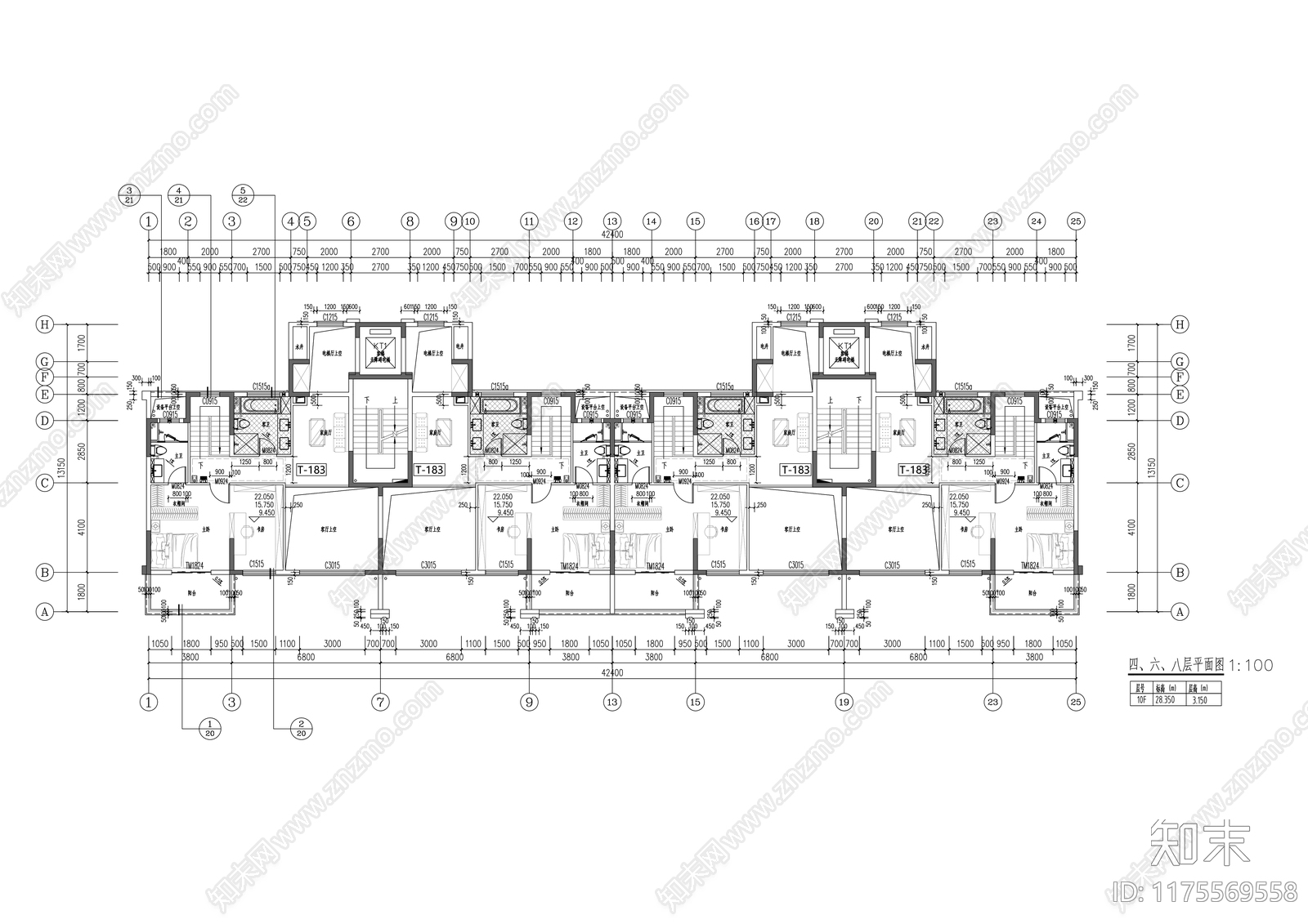 现代住宅楼建筑cad施工图下载【ID:1175569558】