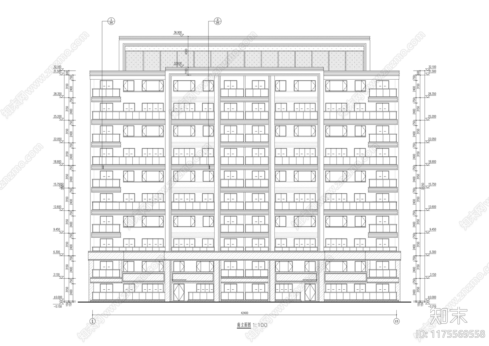 现代住宅楼建筑cad施工图下载【ID:1175569558】