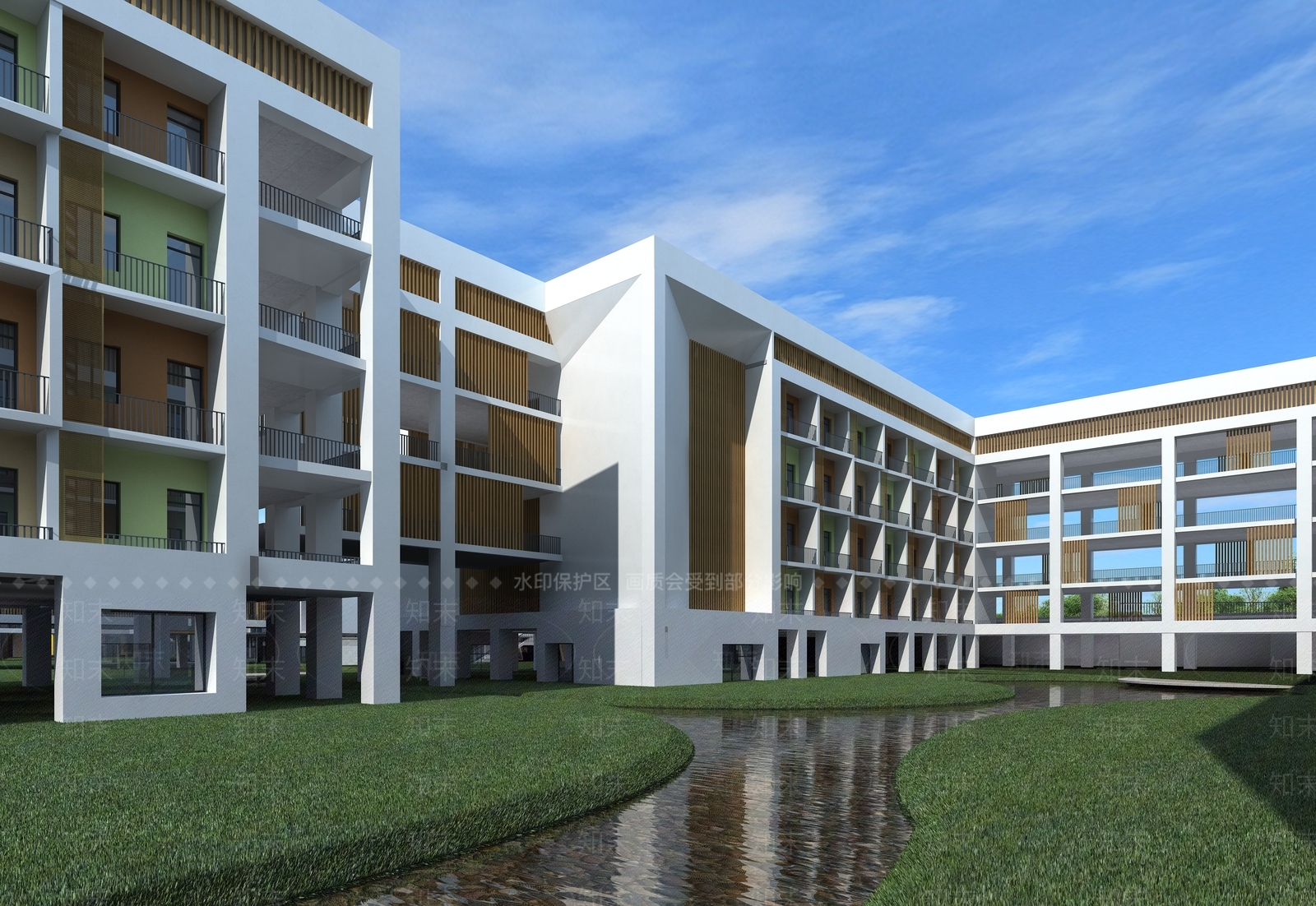 现代学校外观3D模型下载【ID:1175571699】