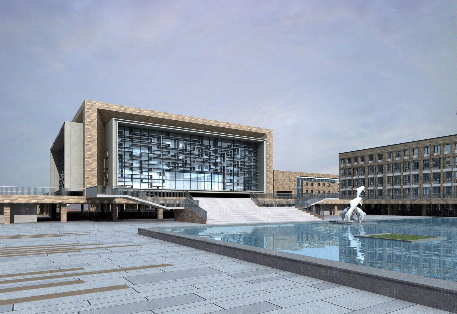 现代图书馆外观3D模型下载【ID:1175571940】