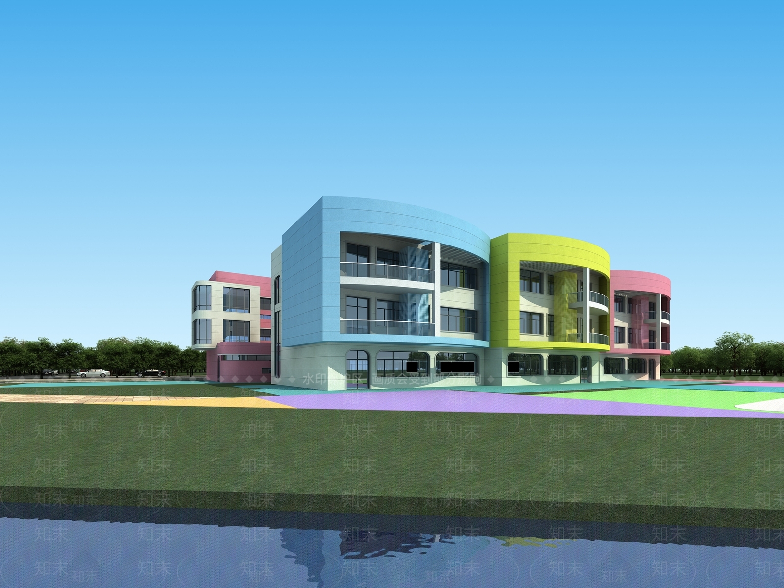 现代学校外观3D模型下载【ID:1175572079】