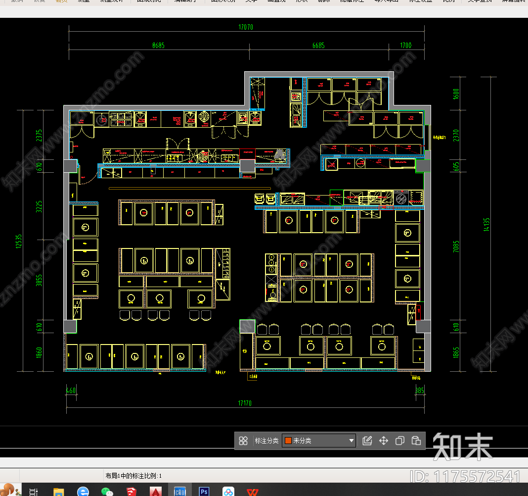 现代烤肉店施工图下载【ID:1175572541】