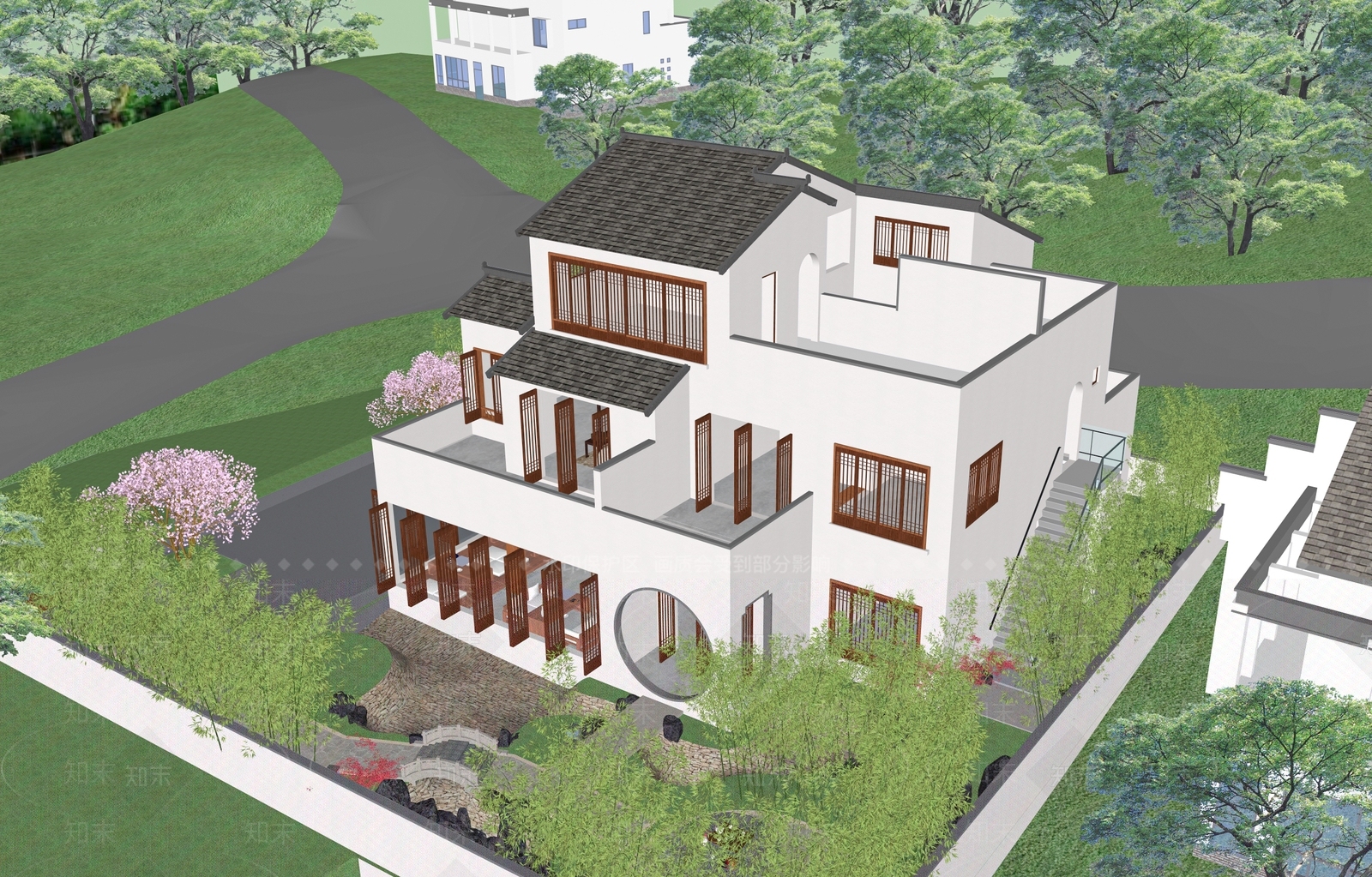 新中式民宿建筑SU模型下载【ID:1175579135】