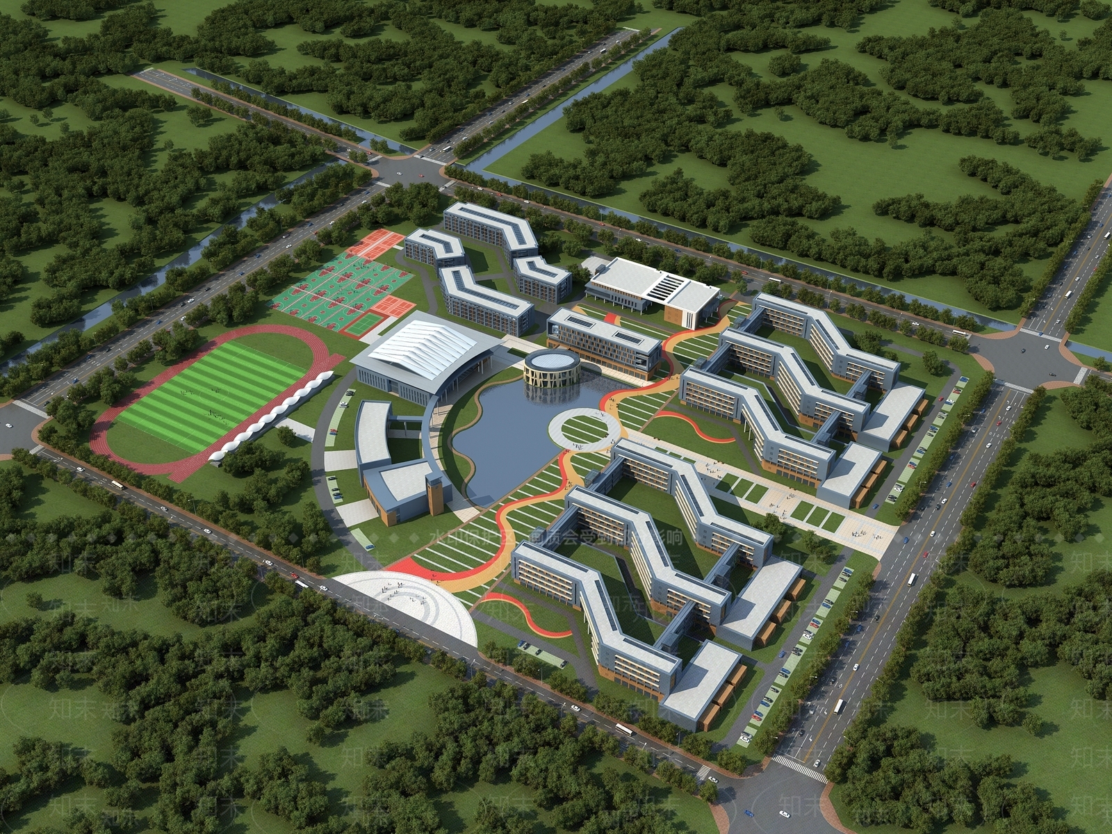 现代学校外观3D模型下载【ID:1175581105】