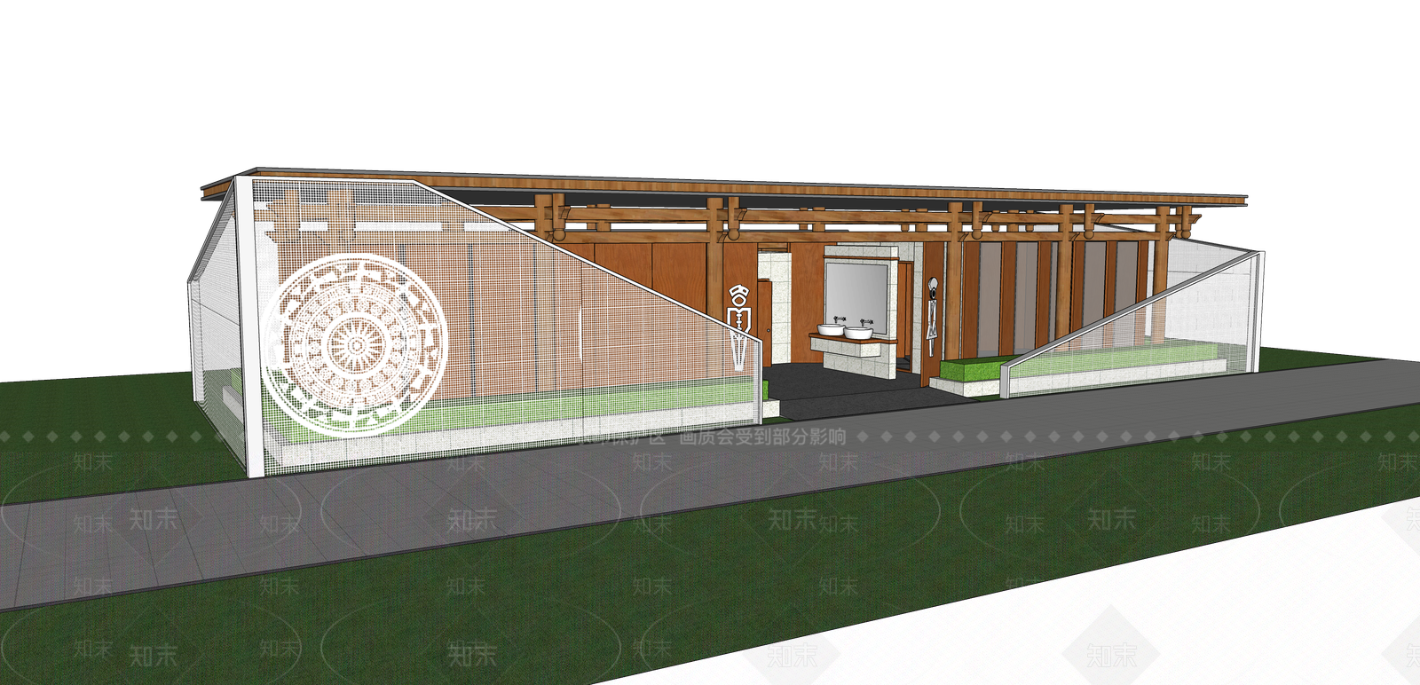 新中式简约公共建筑SU模型下载【ID:1175582256】