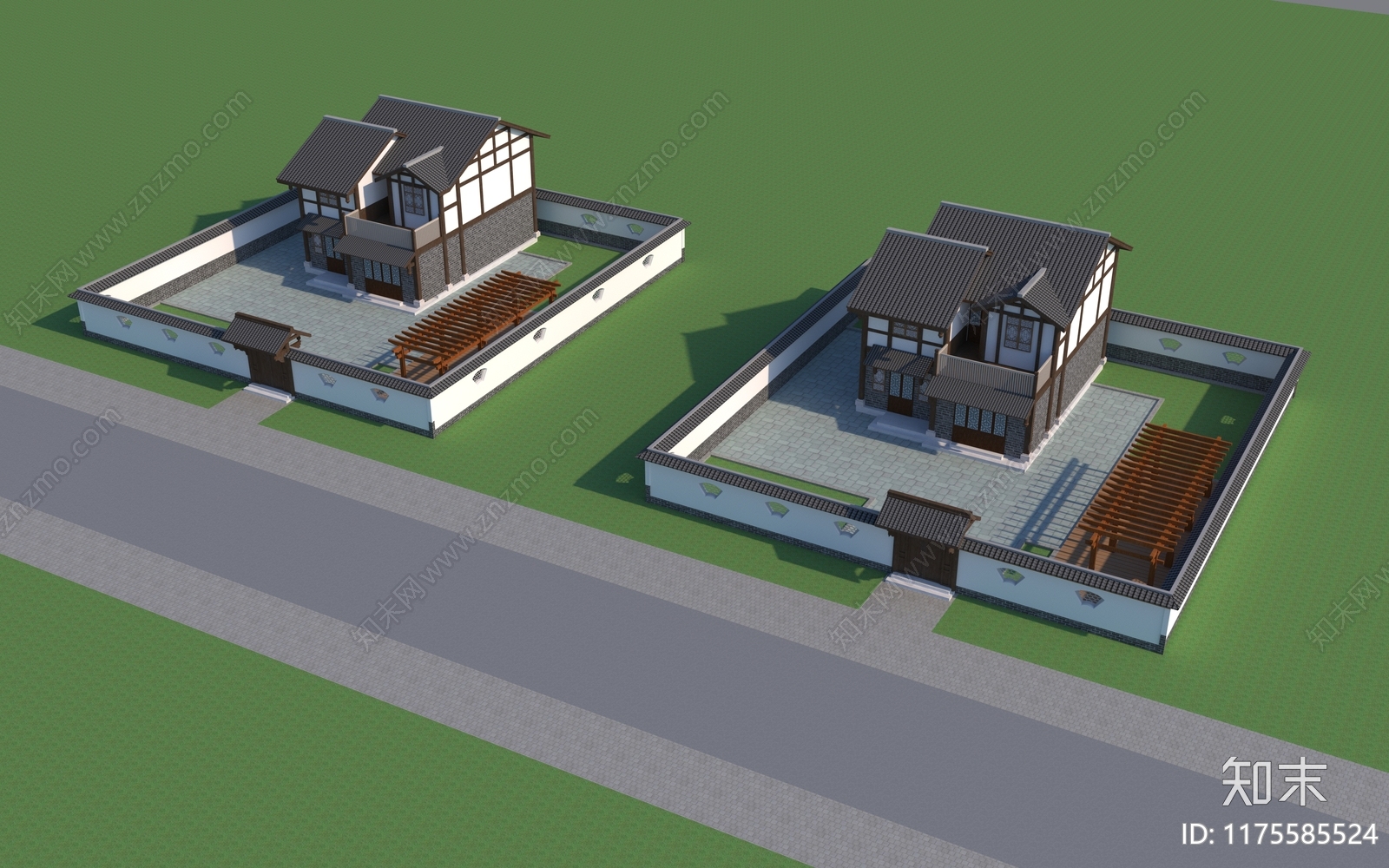 新中式中式其他住宅外观3D模型下载【ID:1175585524】