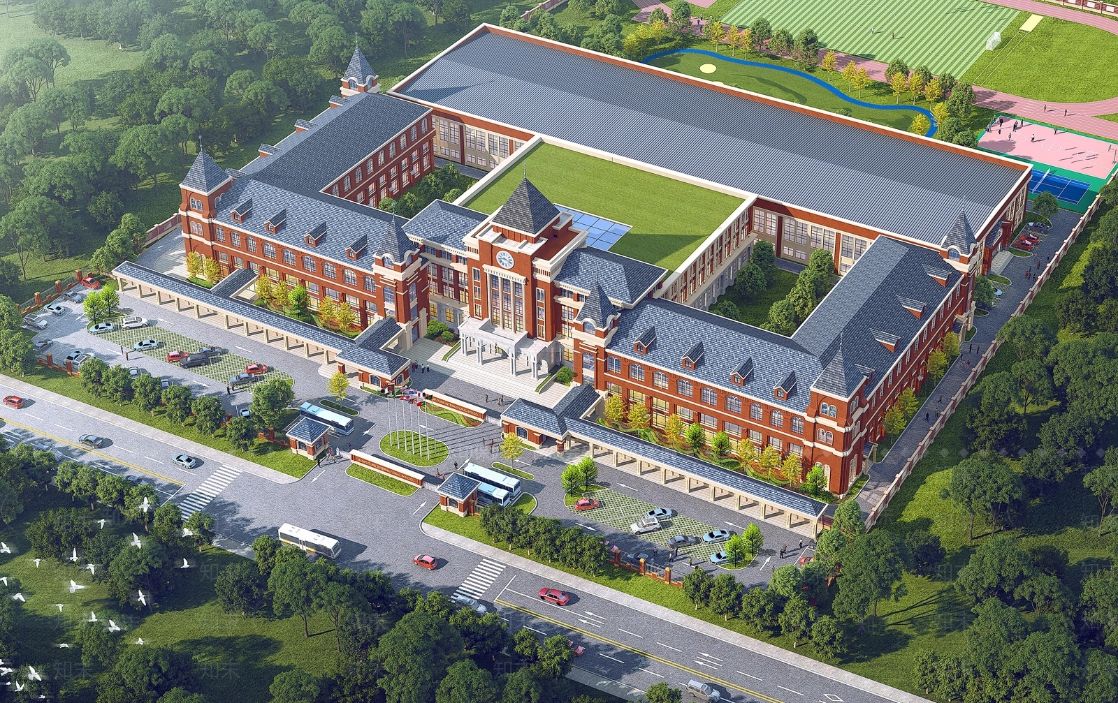 欧式学校建筑SU模型下载【ID:1175592417】