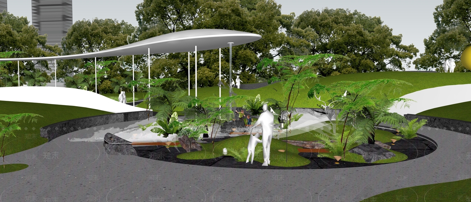 现代景观公园SU模型下载【ID:1175595172】