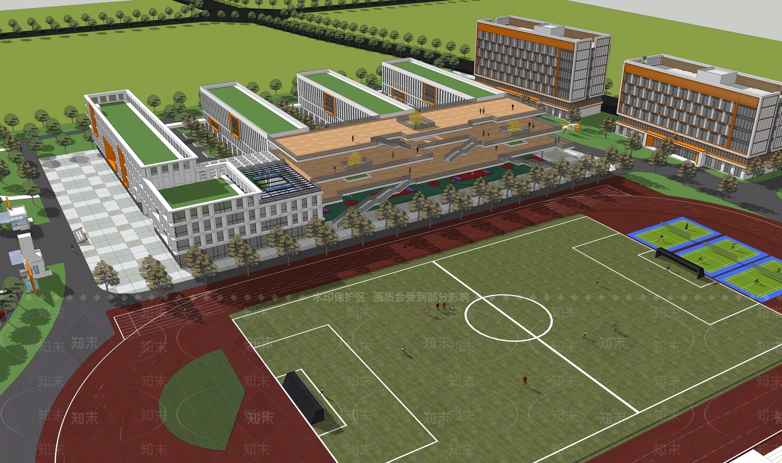 现代简约学校建筑SU模型下载【ID:1175597115】