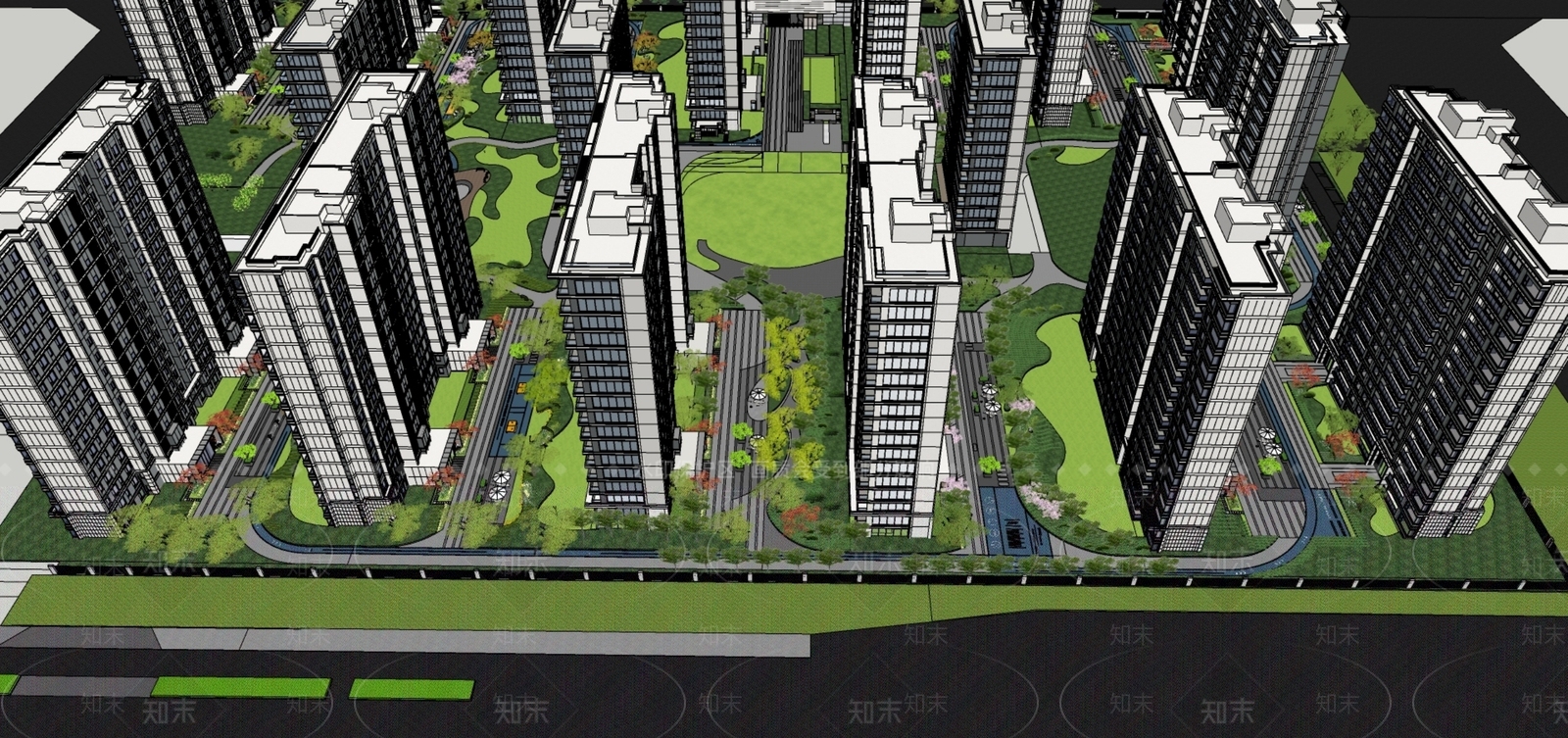 现代小区景观SU模型下载【ID:1175602796】