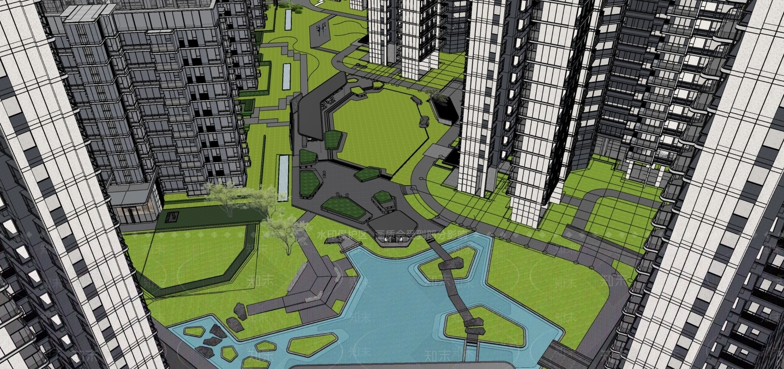现代小区景观SU模型下载【ID:1175608906】