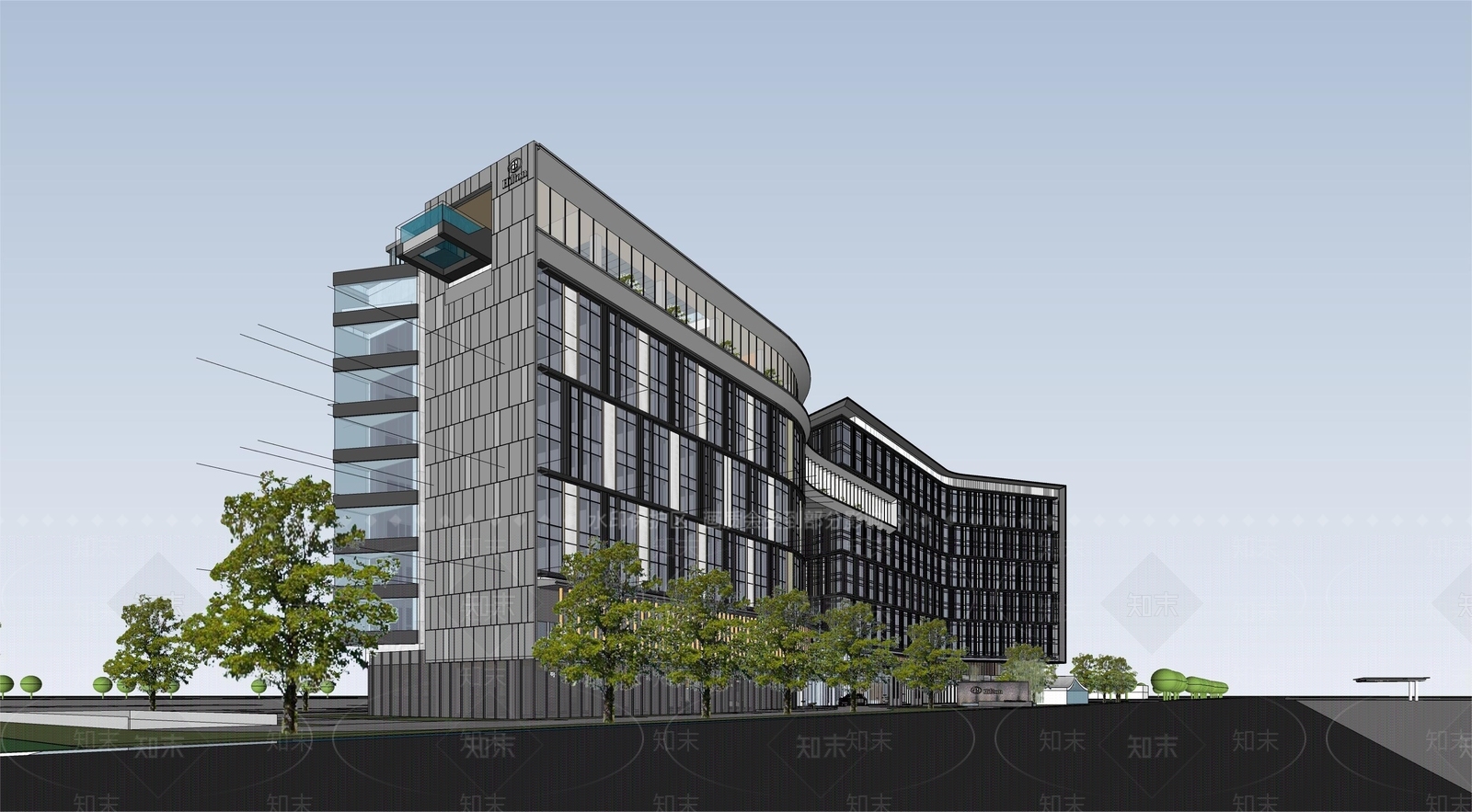 现代酒店建筑SU模型下载【ID:1175607613】