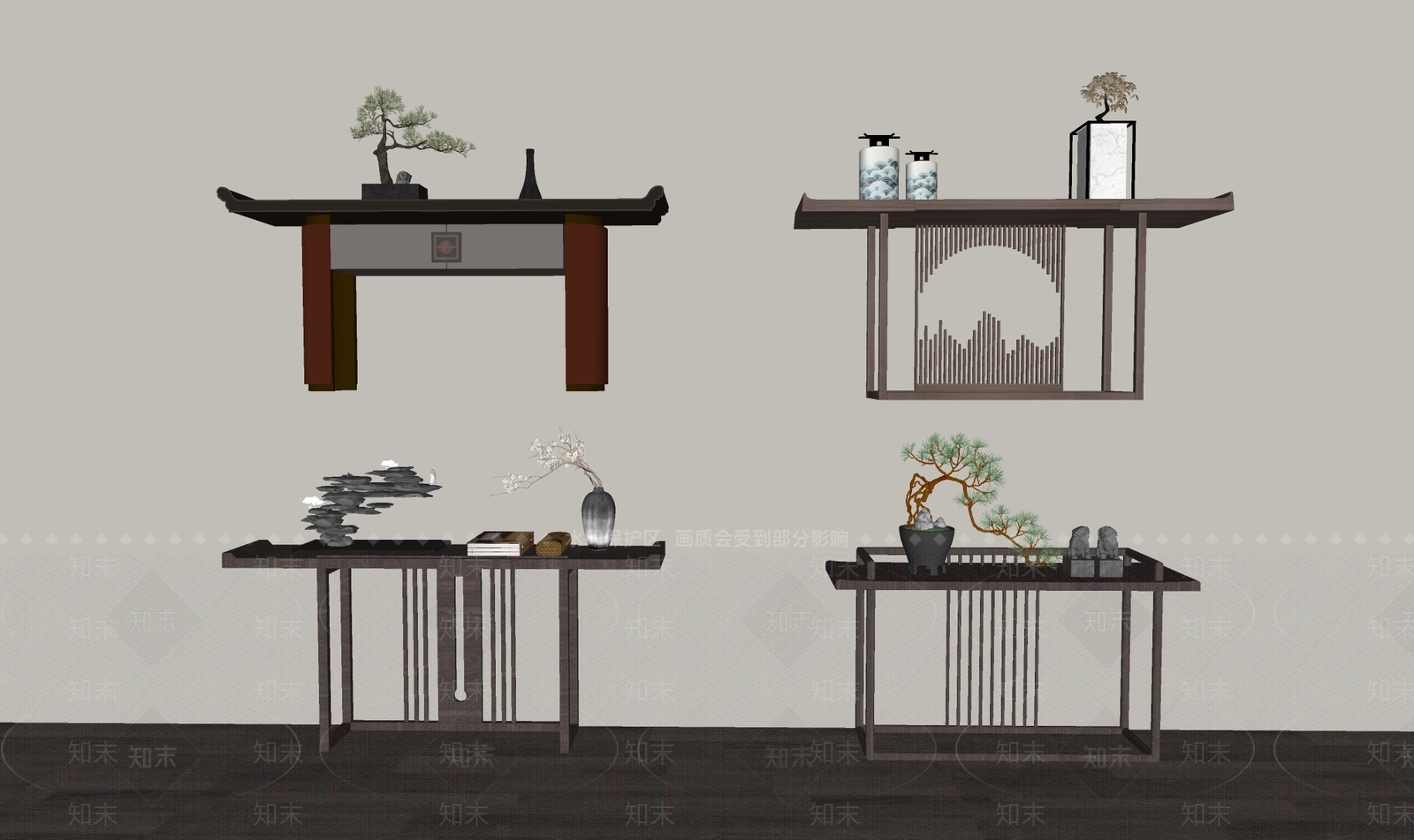 新中式条案SU模型下载【ID:1175615112】