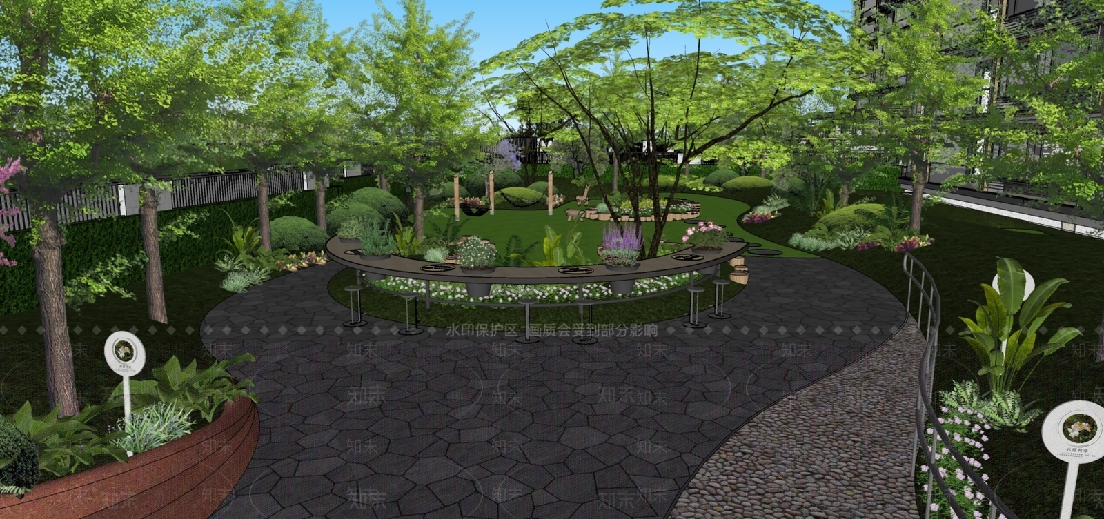 现代小区景观SU模型下载【ID:1175618223】